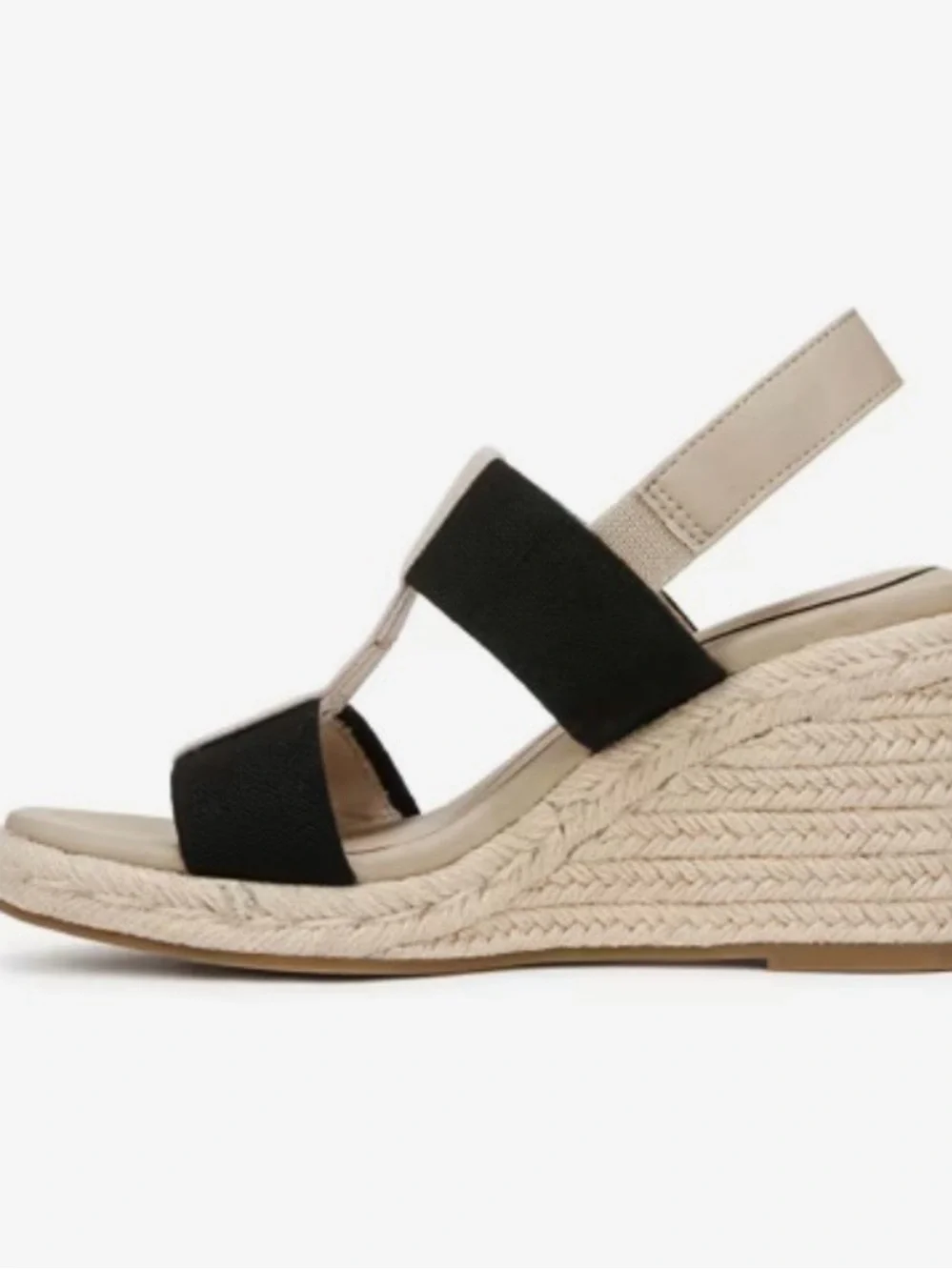 Life Stride Wedge Espadrille Sandals — Black and Beige